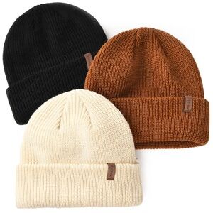 Furtalk Classic Knit Beanie Trio - Black, Cream, and Brown